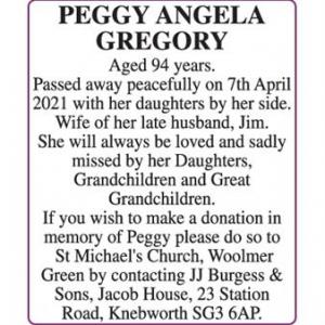 PEGGY ANGELA GREGORY