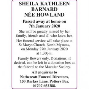 Sheila Kathleen Barnard
Née Howland