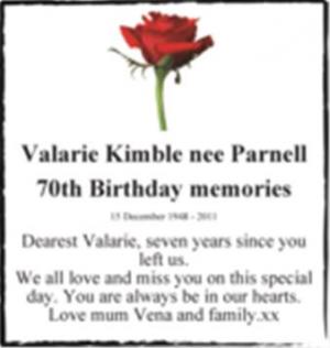 Valarie Kimble nee Parnell